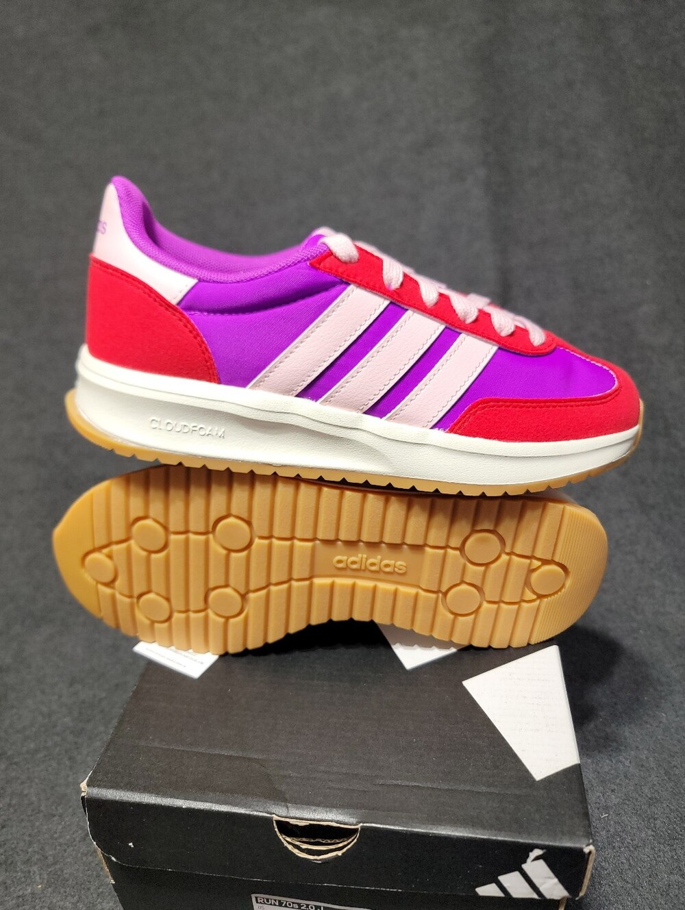 Adidas Run 70s 2.0 in the "Purple Burst / Clear Pink / Better Scarlet"